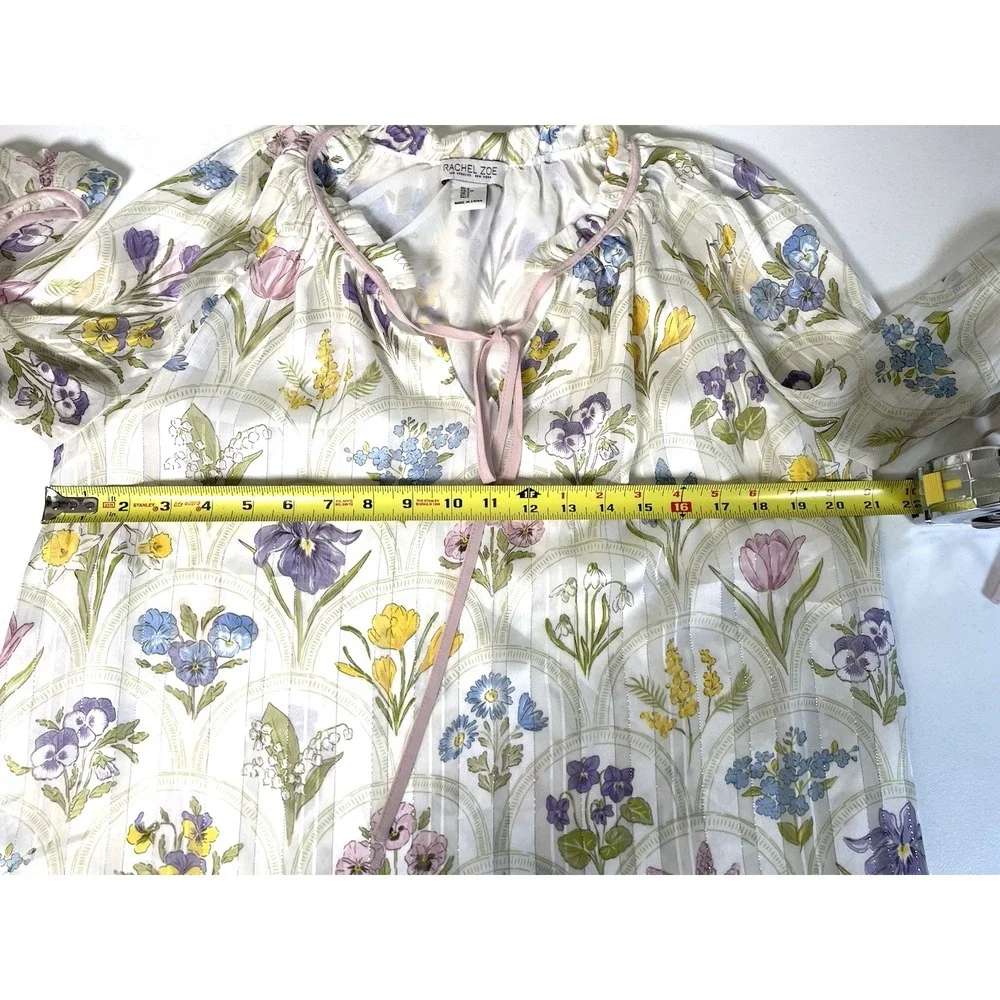 Rachel Zoe Blouse Women's Small Floral Spring Summer Garden Cottage Peasant Top - Picture 8 of 10